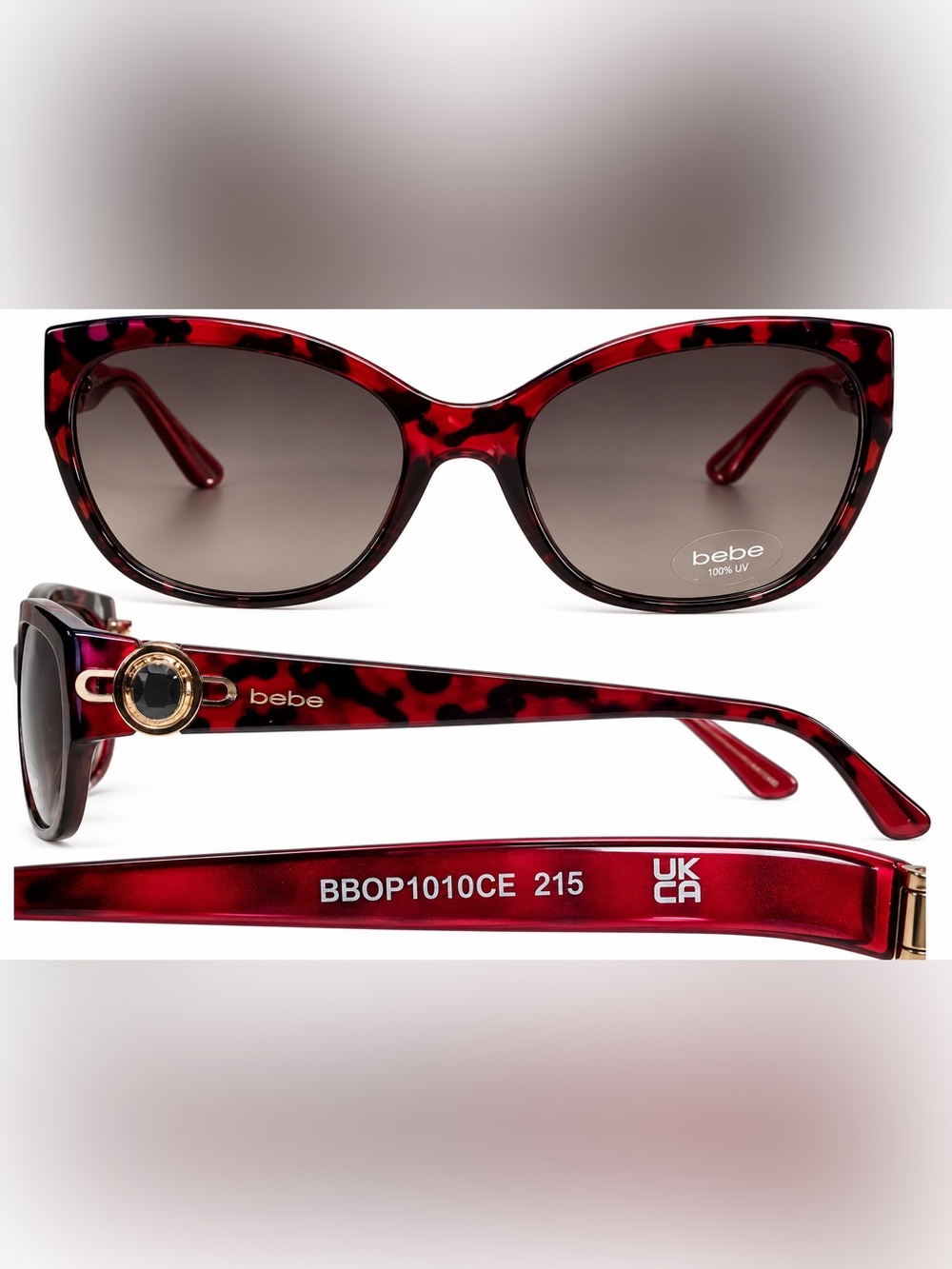 bebe Red Tortoise Cat-Eye Sunglasses with Gold Accent (No Case)